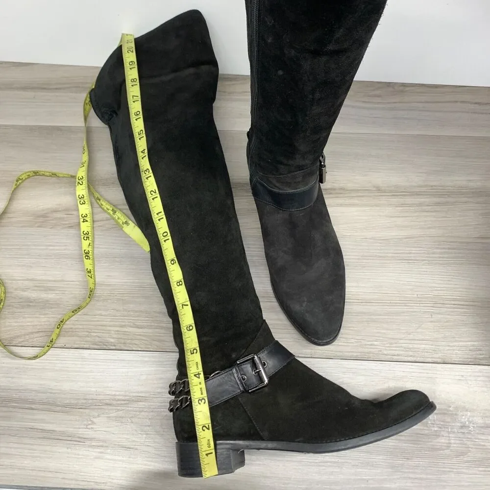 Nalini Italy Chain-Trim Suede Knee-High Boots 39‎ Chain Harness